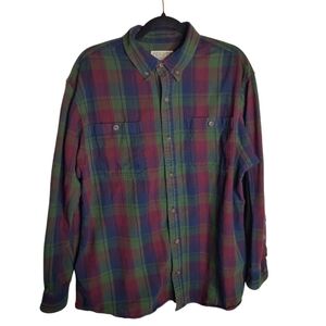 Duluth Trading Co Men's green blue and red plaid flannel cotton size L